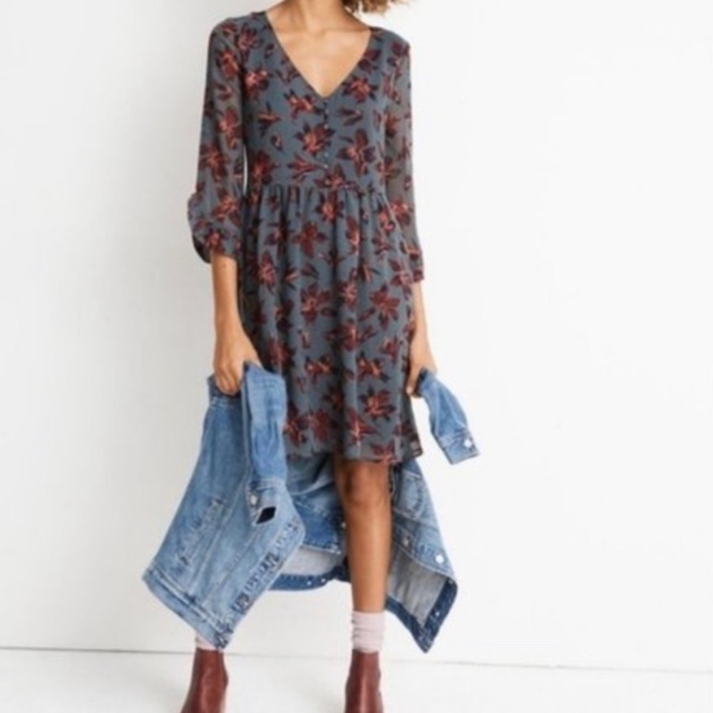Madewell Dress Moonblossom Ruffle Sleeve in Winter Orchid
